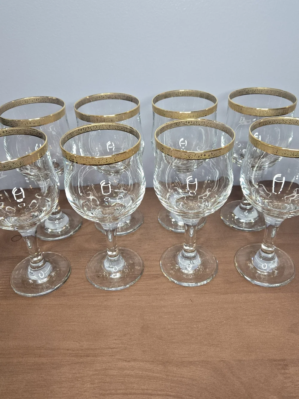 Gold Rim Crystal Wine Glasses - Set of 8